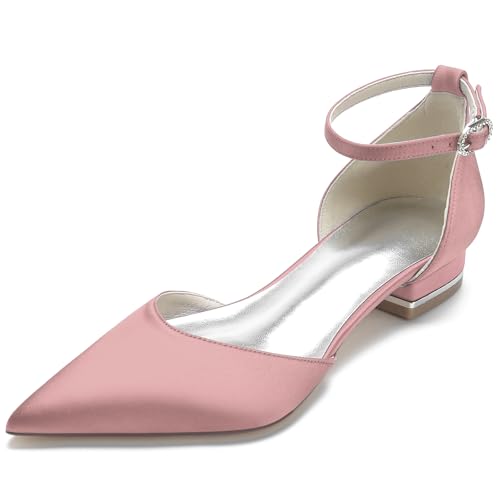 Women's High Heels, Pointed Toe Bridal Pumps, Satin Flats, Ankle Strap, Wedding Flats, Prom Evening Party Dress Pumps