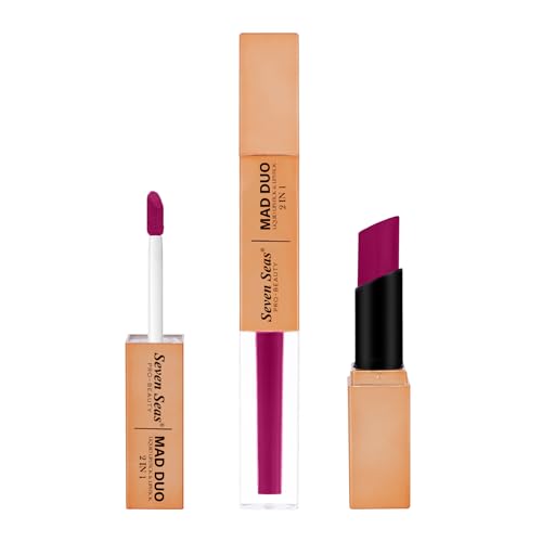 Image of Seven Seas 2in1 Non-Transfer | Smooth Texture | Hydrating | Long Lasting | Water-Proof | Full-Coverage Mad Duo Liquid Lipstick & Lipstick (Fuchsia, 4ml,3g)