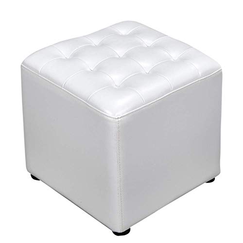 Pouf cube en cuir – Élégant repose-pieds rembourré avec base en bois massif pour salon, table...
