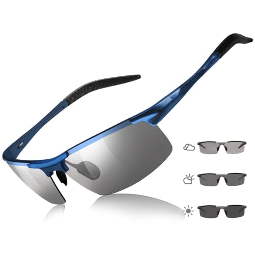 Image of TJUTR Mens Photochromic Sunglasses Day & Night Driving Z87 Safety Glasses | Polarized Lens, UV400 Protection, Al-Mg Frame Sun Glasses
