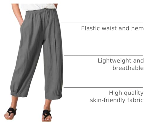 Image of Bozanly Summer Capri Pants for Women Casual Elastic Waist Cotton Linen Comfy Yoga Crop Pants Trousers 2026