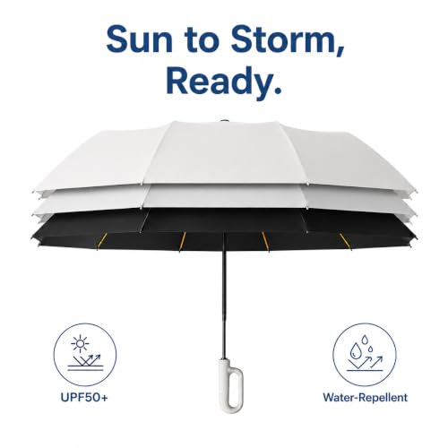 Image of Umbrella, UV Big Size Umbrella for Sun Protection Rain Windproof Strong Large 3 Fold For Men Women Kids Boys Girls Perfect & Stylish Windproof & Compact