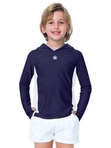 Image of AOBUTE Unisex Kids Long Sleeve Hoodie Rash Guard Boys UPF 50+ Swim Top with Thumb Hole 3-12 Years
