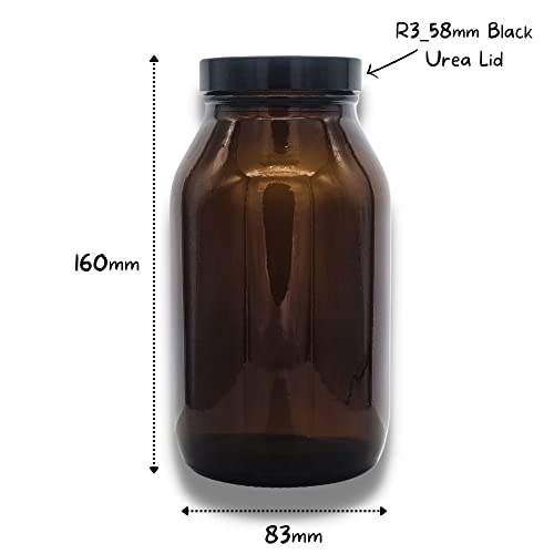 AVALON Glass Storage Jar, Recycled Glass Pill Jars Storage/Display Containers with Black Bakelite Caps, Perfect to Store Grains, Pulses, Dried Good or Decorative Items (BPA-Free) (Amber, 500 ml)