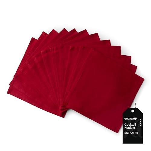 Image of Encasa XO Dining Cocktail Napkins 12 pcs (1 Dozen) Set of Large 23x23 cm (9 inchx9 inch) - Deep Red - Absorbent Heavy Cotton Party Fabric Machine Washable for Home Restaurant Banquet & Hotel