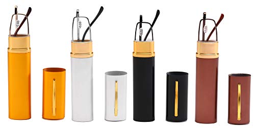 Review SOOLALA Lightweight Compact Reader Reading Glasses Reader w/Pen Clip Tube Case, SilverYellowBlackBrown, 1.5D