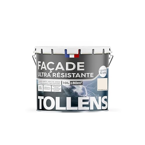 Tollens - Peinture Façade Acrylique Ultra Résistante, Pour Murs Extérieurs, Murets, Abris de Jardin, Mat, Ton Pierre, 10L = 70 m2