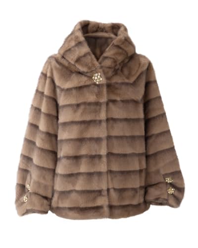MAPIMANIA - Jacke Damen aus Kunstfell Taupe, Wintermantel Elegant, Teddy Mantel Winter, Winterjacke