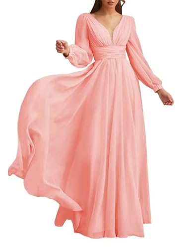 Robe de demoiselle d'honneur manche longue col V mousseline noire plissée longue