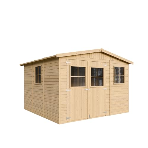 Holz Gartenschuppen - Abstellkammer mit Fenstern - H226x316x324 cm/9 m² Naturholz-Shiplap-Schuppen - Gartenwerkstatt - Fahrrad- Geräteschuppen TIMBELA M335