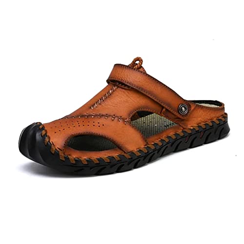 Men Leather Sandals Men Shoes Slippers Soft Sandals Men Comfortable Outdoor Walking Footwear(46)