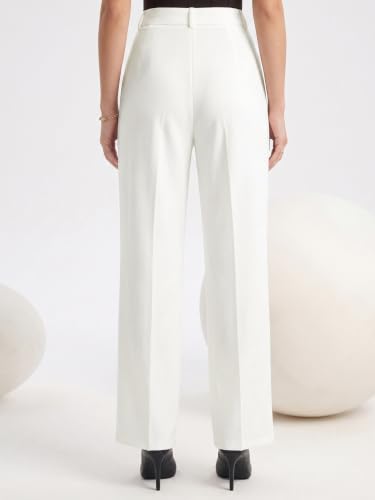Image of Selvia Women's Solid Straight Fit Trousers, Front Pleated Formal Pants