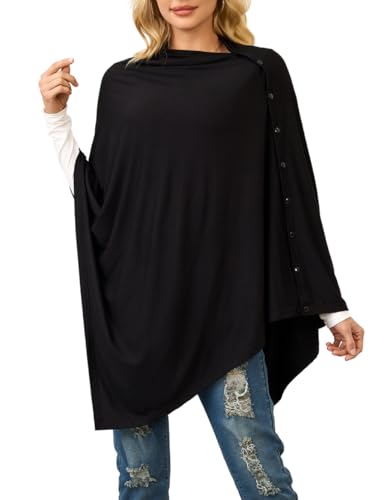 Ferand Women's Lightweight Poncho Tops Versatile Buttoned Shawl Wraps for Spring Summer