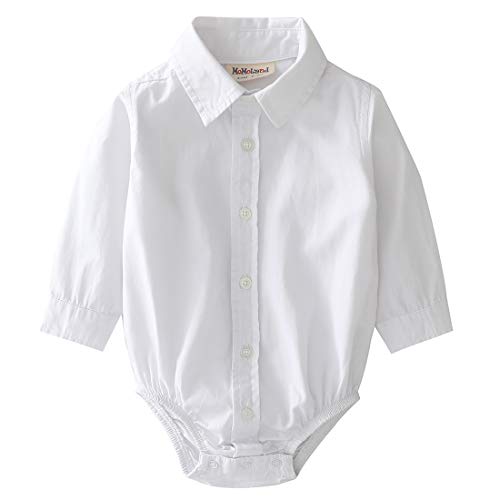 MOMOLAND Infant Baby Boys Woven Button Up Bodysuit Shirt (White, 18-24 Months)