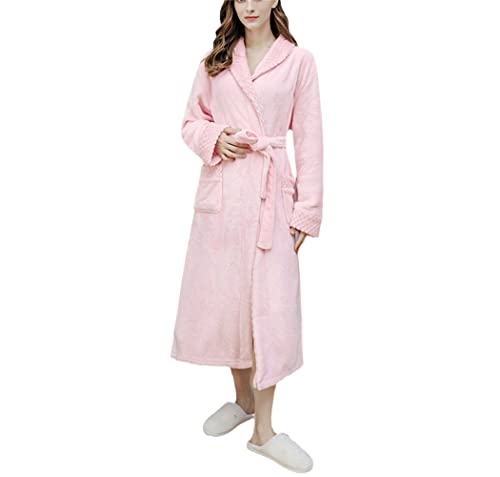 Peignoir de bain extra long en polaire corail flanelle épaisse rose M