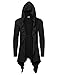 COOFANDY Men's Long Hooded Cardigan Ruffle Shawl Collar Open Front Lightweight Drape Cape Overcoat with Pockets (Black Pattern, M)