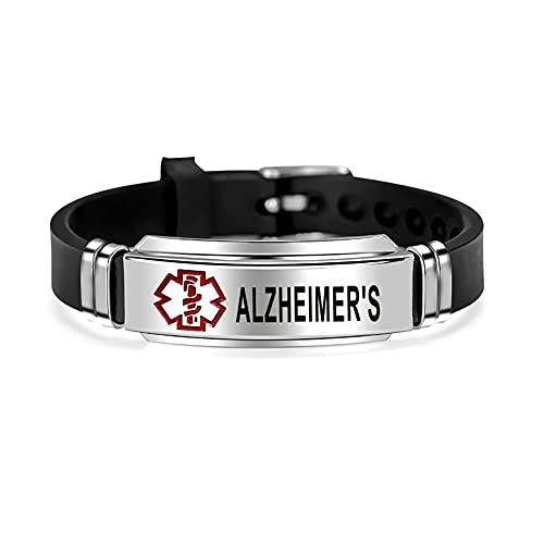 MZC Jewelry Medical Alert Bracelets for Men Women Sport Silicone Emergency Wristband Adjustable Stainless Steel Engraved Medical ID Bracelets