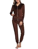 Marvmys Women's Velvet Velor Tracksuits Set Long Sleeve Two Piece Sets Zip Up Sweatshirt and Sweatpants with Pocket Brown L