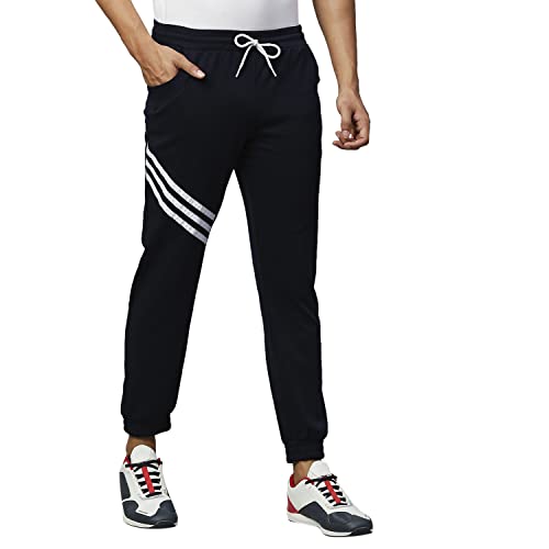 Image of Hubberholme Men's Cotton Blend Slim Fit All Season Wear Track Pants (Slant 3 Stripes Design)