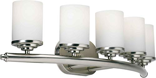Forte Lighting 5105-05-55 Transitional 5 Light Vanity Fixture, Brushed Nickel Finish with Satin Opal Glass