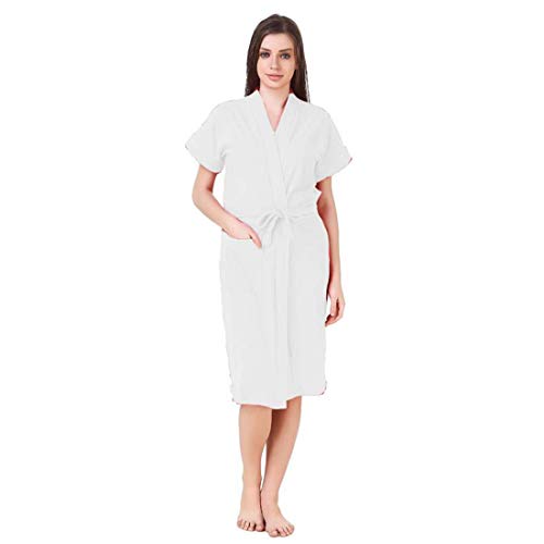 Image of bathrobes terry cotton free size bathrobe for women, bathsuit fit up to 42 inches chest size ladies - Luxury White bathrobe
