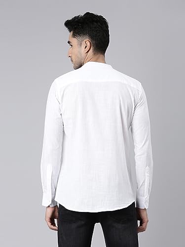 Image of KRYPTIC Men's Full Sleeve Regular Fit Short Kurta in Premium Pure Cotton with Patch Pocket and Mandarin Collar - Perfect Blend of Style and Comfort