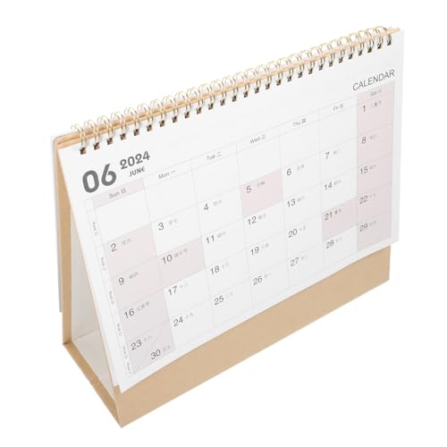 MINAOLULUS 年卓上カレンダー シンプルデザイン コンパクト コイル綴じでめくりやすい 予定管理に オフィスや家用デスク収納付きスタンド付き