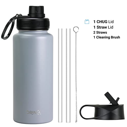 Image of Drinco Stainless Steel Water Bottle Spout Lid Vacuum Insulated Double Wall Water Bottle Wide Mouth Leak Proof Keep Cold Sport Camping Hiking (32oz Grey)