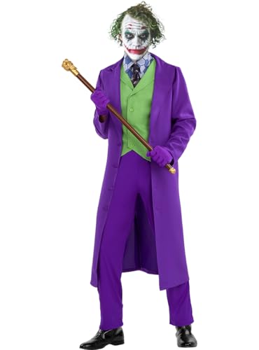 Funidelia | Disfraz de Joker - El Caballero Oscuro para hombre Superhéroes, DC Comics, Villanos - Disfraz para adultos y divertidos accesorios para Fiestas, Carnaval y Halloween - Talla L - Morado