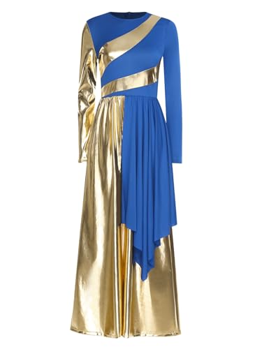 winying Femmes Métallique Bloc Robe Combinaison Liturgique Louange Danse Pantalon Large Chorale Tenue De Danse Moderne Bleu L