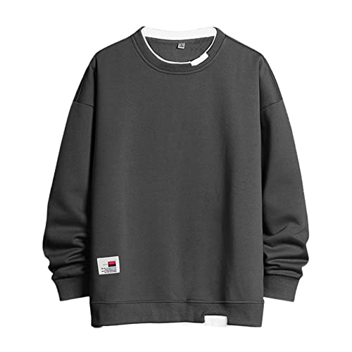 Sudadera sin capucha para hombre, informal, sin mangas, manga larga, sin capucha, para hombre, gris oscuro, L