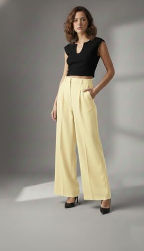 Image of GRECIILOOKS Trousers for Woman | Womens High Rise High Waist Flared Korean Style | Formal Pant for Women Office Wear| Track Pants for Womans Elegant for College & Events (Available in Plus Size)