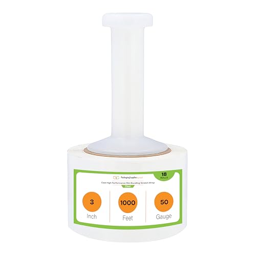 Mini Stretch Wrap for Packing with Handles, 18 Pack, 3 Inch x 1000 Feet, 50 Gauge Durable Clear Plastic wrap for Moving, Packing wrap Plastic roll Also a Furniture Wrap