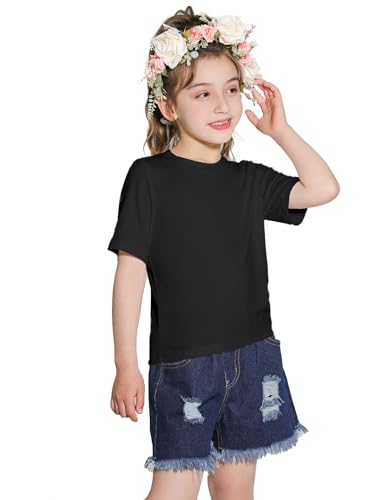 Girls T Shirt Blouse, Casual Soft Summer Short Sleeve Shirts, Crewneck Cute Girls Top Tees for Kids Teens, 5-14Y2