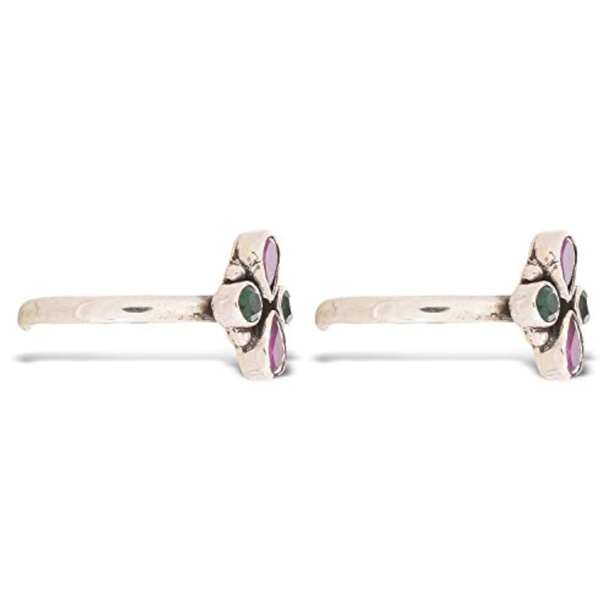Women's 925 CZ Silver Emerald Ruby Toe Rings