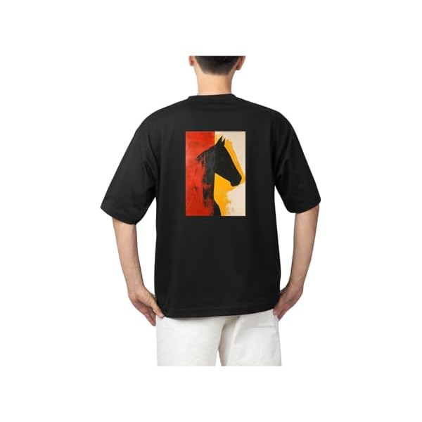 Sparrow Outfit Men’s Oversized T-Shirt | Terry Cotton 240 GSM Fabric Casual Round Neck Half Sleeve T-Shirt for Men | Horse Artwork Graphic Printed Relaxed Fit Tee for Gym Sports and Outdoor
