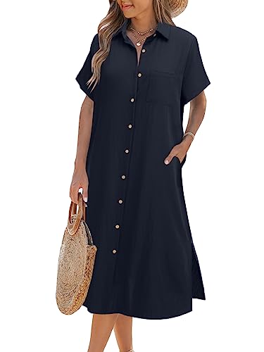 Image of Zeagoo Women Dresses Summer Casual Short Sleeve Button Down Shirt Dresses 2026 Beach Cover Up with Pockets