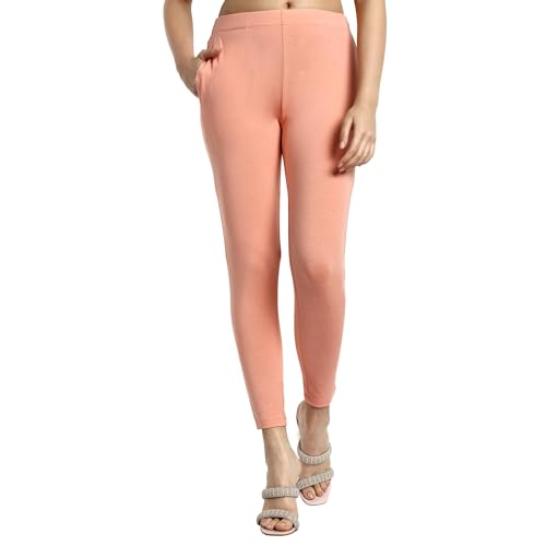 Image of ONE SKY Women Ankle Length Leggings | Premium Cotton Modal Spandex Blend | High Waist Stretchable & Bio-Washed Fabric | Colour-Lock | Ethnic Leggings for Women