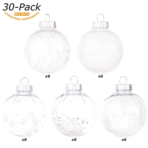 Sea Team Shatterproof Clear Plastic Christmas Ball Ornaments Decorative Xmas Balls Baubles Set With Stuffed Delicate Decorations (60Mm/2.36 Inch 30-Pack, White) #TOP1