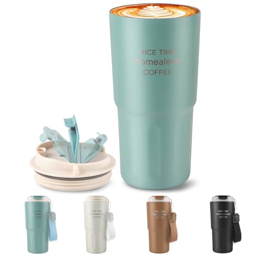 Homealexa Taza térmica de 600 ml para llevar de acero inoxidable 304 Trave Mug, apertura de 360°, taza térmica delgada