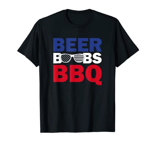 Beer Boobs Barbecue 4th Memorial Funny USA American Flag T-Shirt