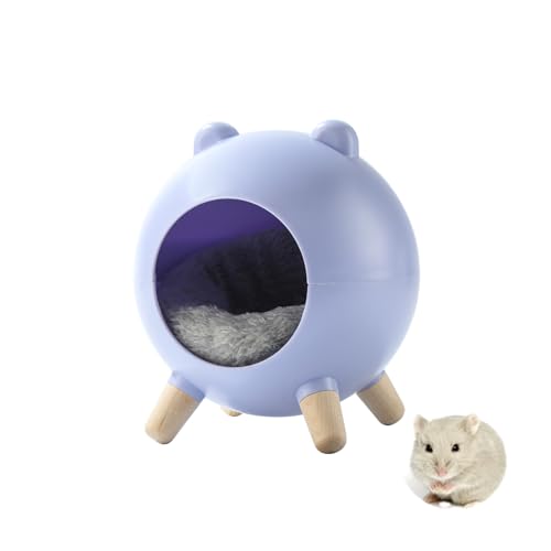 TUTU&LELE Hamster Hideout Space Elf Nest, Tiny House Bed with Round Plush Pad for Hamsters, Mice, Gerbils to Sleep & Play (Purple)