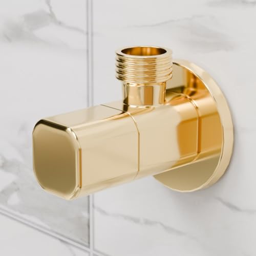 Image of InArt Heavy-Duty Brass Angle Valve for Bathroom & Kitchen | Leakproof 1-Way Angle Stop Cock with Wall Flange | Gold Color - 5 Year Warranty