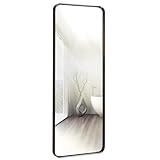Hamilton Hills Contemporary Brushed Metal Tall Black Wall Mirror | Glass Panel Black Framed Rectangle Deep Set Design (18