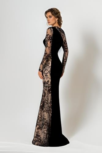 Mermaid Elegant Mother of The Bride Dress Floor Length Long Sleeve Illusion Lace Prom Wedding Formal Dress3