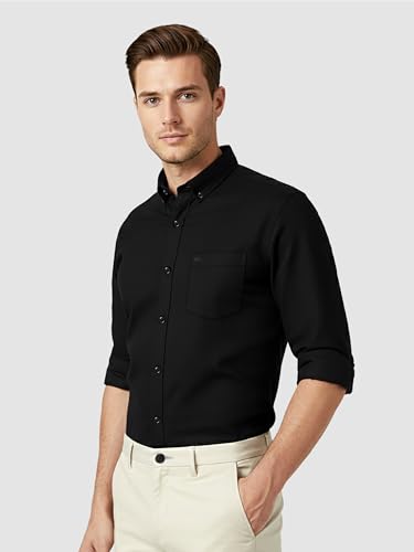 Image of Beyoung Oxford Cotton Shirt for Men | Premium Oxford Fabric | Regular Fit | Button-Down Collar
