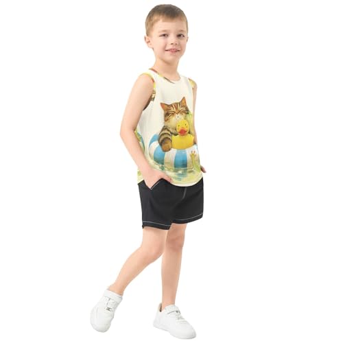 Bolaz Boys Athletic Quick Dry Tank Top Sleeveless Workout T Shirts Age 11-15,Cat and Frog Duck4