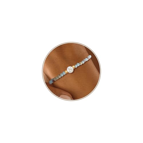 Initial Bracelet 50 Birthday Gifts for Her Gold Letter N Bracelets for Women Long Distance Friendship Gifts Graduation Gifts for Her N natural stone