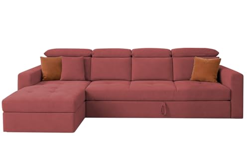 Image of Casaliving Gagnon LHS 6 Seater L Shape Corner Sofa Cum Bed for Living Room (Maroon Fabric) Premium Fabric Sofa