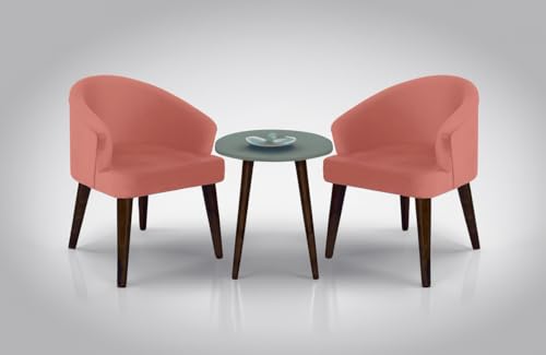 Image of DaneWood Wooden Upholstered Dining Chair Set of 2 | Accent Chair for Living /Drawing Room, Bedroom & Office | Upholstery Barrel Arm Chair with Velvet Fabric | Sheesham Wood Legs, Peach